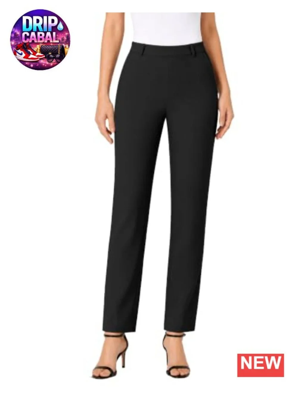 Stretchy High Waist Straight Leg Work Trousers with Pockets